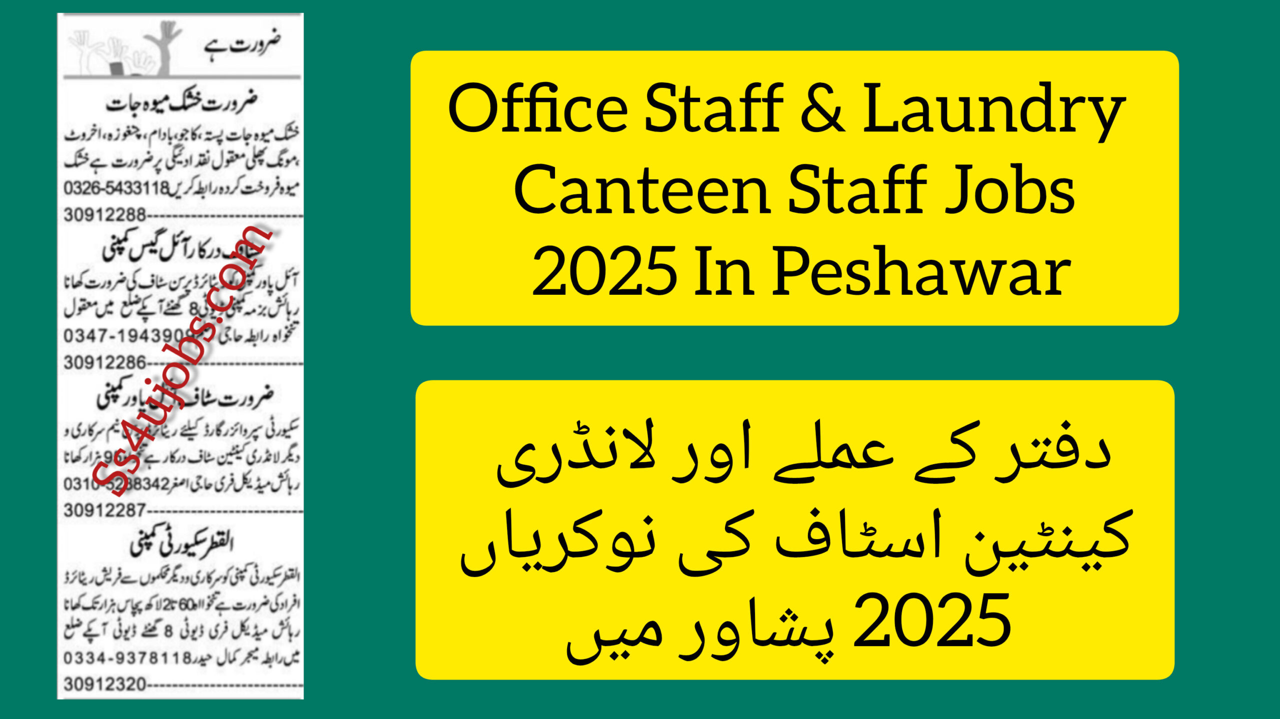 Office Staff & Laundry Canteen Staff Jobs 2025 In Peshawar